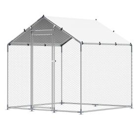 Metal Chicken Coop 6.56x6.56x6.56ft Walk-in Chicken Run with Cover Spire Roof