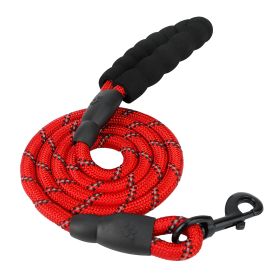 5FT Dog Leash Dog Training Walking Lead w/ Foam Handle Highly Reflective Treads Strong Nylon Dog Rope For Small Medium Dogs (Option: ashRed)