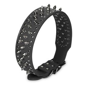 Dog Leather Collar Spiked Studded Pet Dog Collar Adjustable Neck Pitbull Mastiff Collar (Option: rBLK_S)