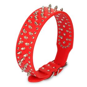Dog Leather Collar Spiked Studded Pet Dog Collar Adjustable Neck Pitbull Mastiff Collar (Option: rRed_M)