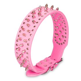 Dog Leather Collar Spiked Studded Pet Dog Collar Adjustable Neck Pitbull Mastiff Collar (Option: Pink_M)