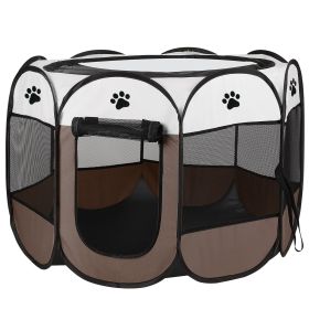 Portable Foldable Pet Tent Exercise Pen Kennel Removable Zipper Top and Bottom Water Resistant Indoor Outdoor Use For Dogs Cats Other Pets (Option: _Coffee)